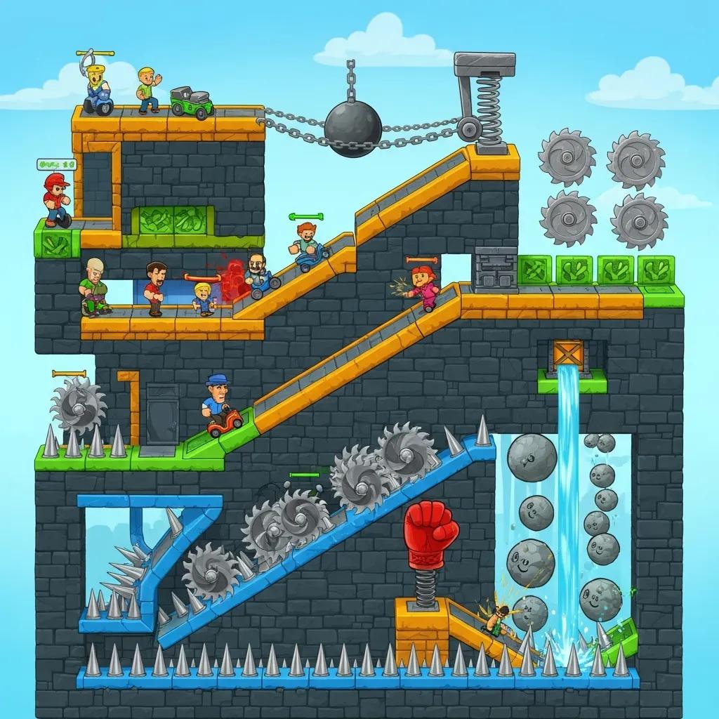 User-generated Happy Wheels level with creative traps and colorful obstacles