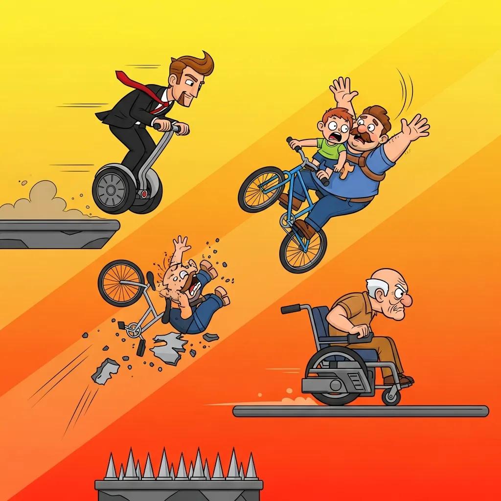 Comparison of Happy Wheels characters showcasing their unique abilities and dynamic poses